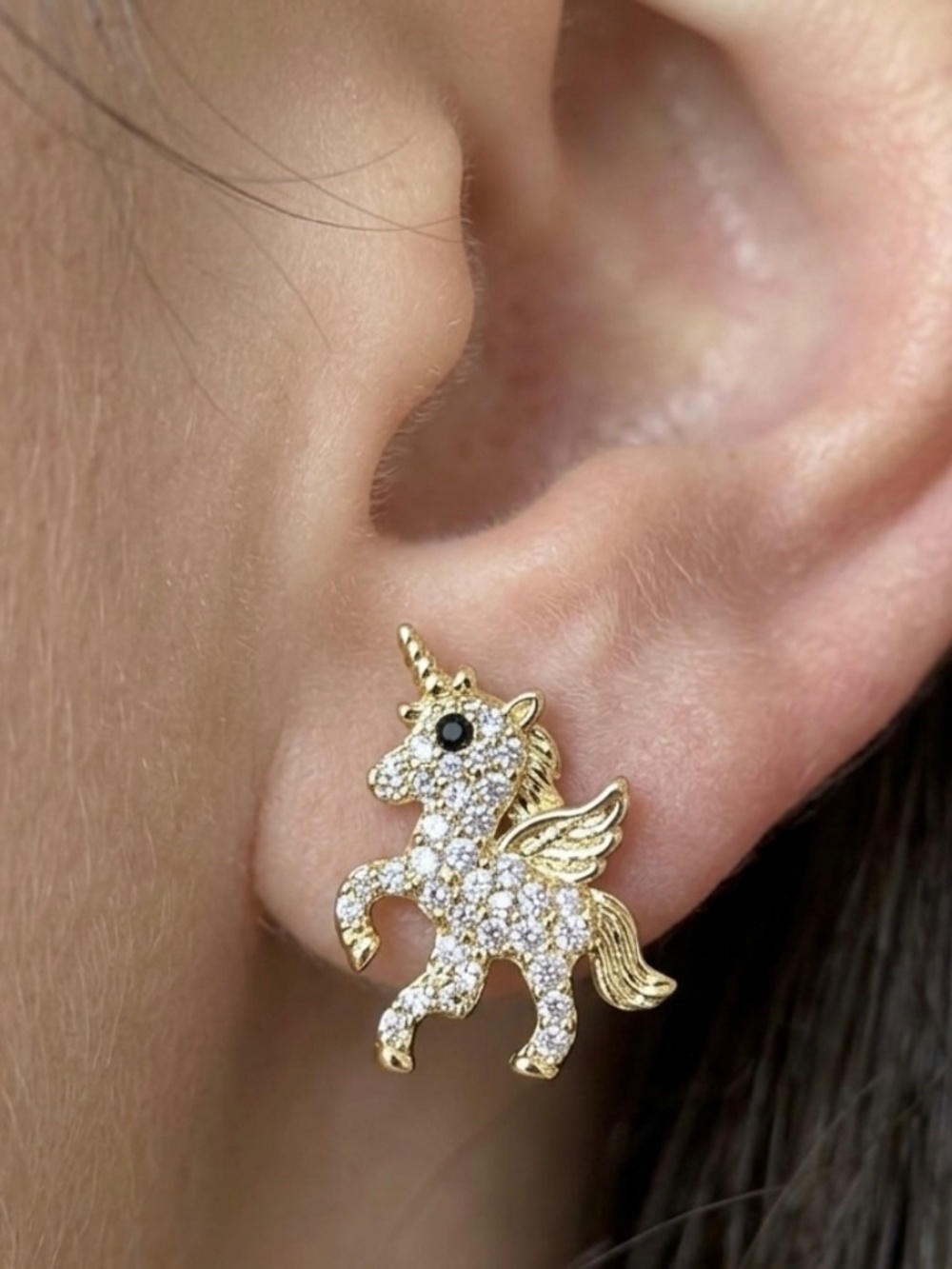 Sparkling Crystal Pegasus Unicorn Stud Earrings